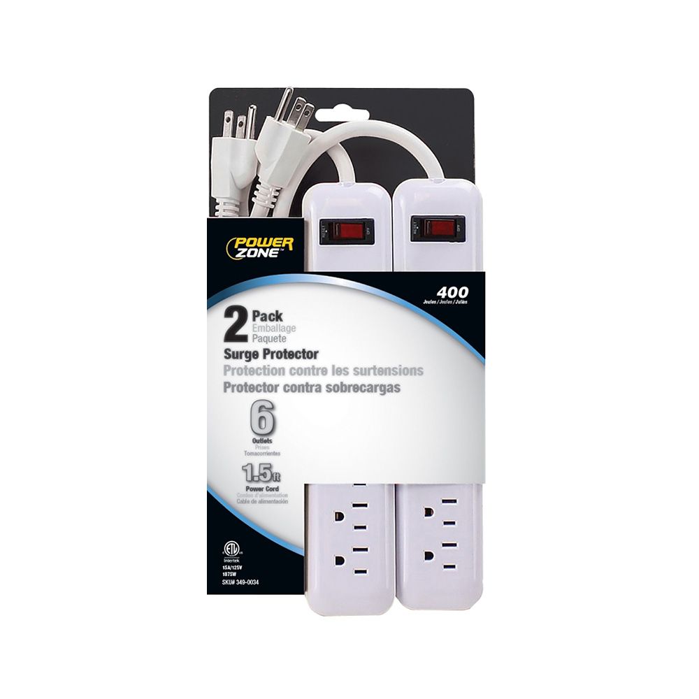 6 Plug 15ft Surge Protector 2-Pack