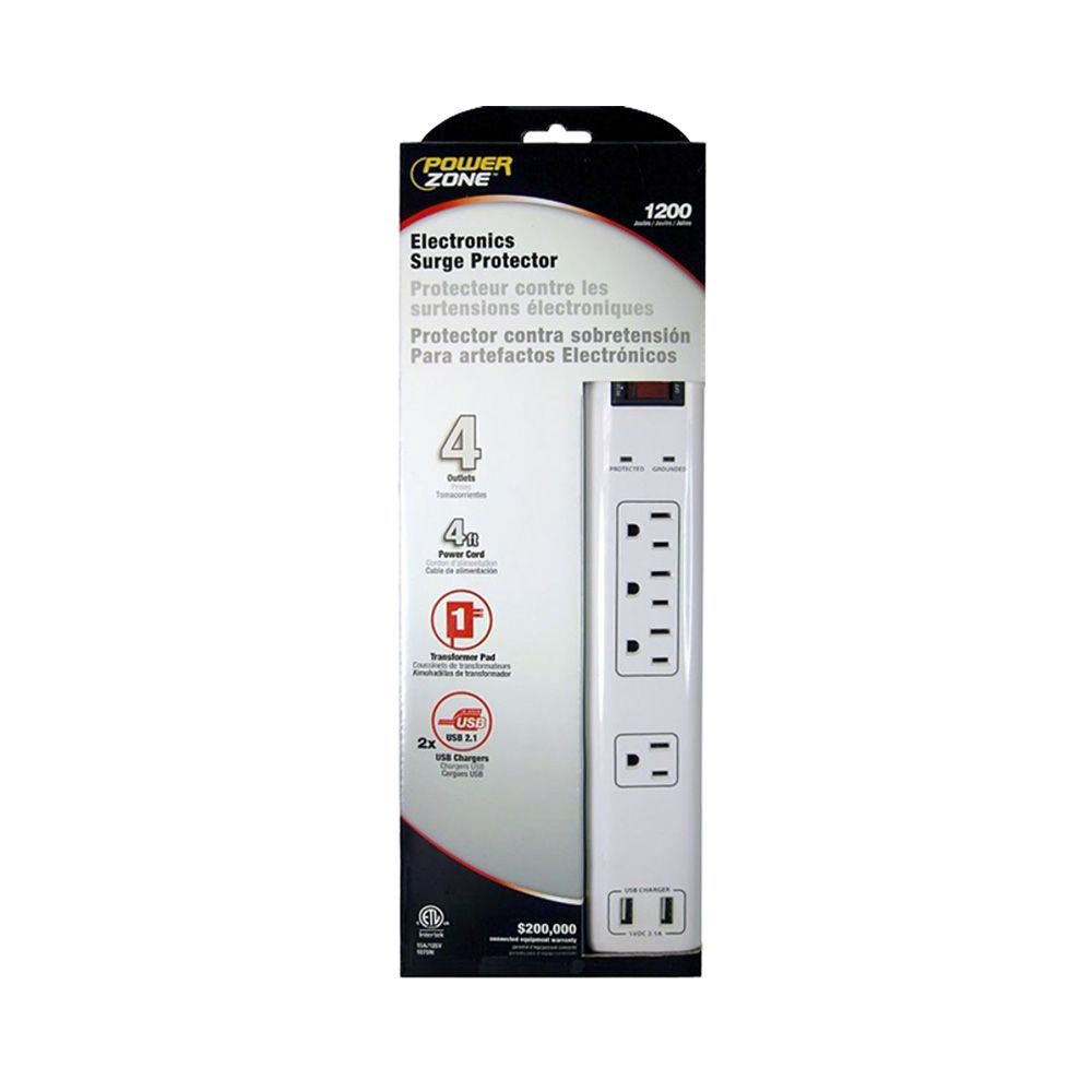 4 Plug 1200J Surge Protector White