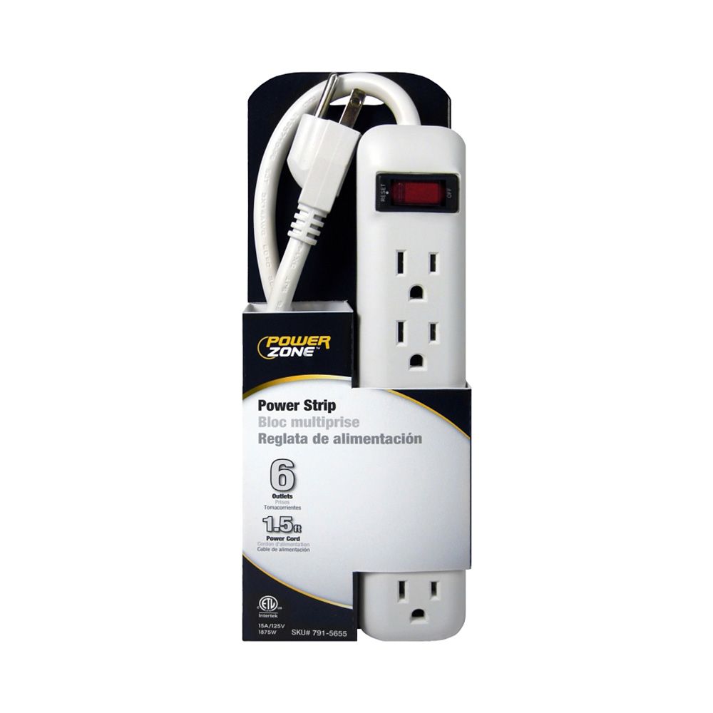 6 Outlet 18In Power Strip Wht