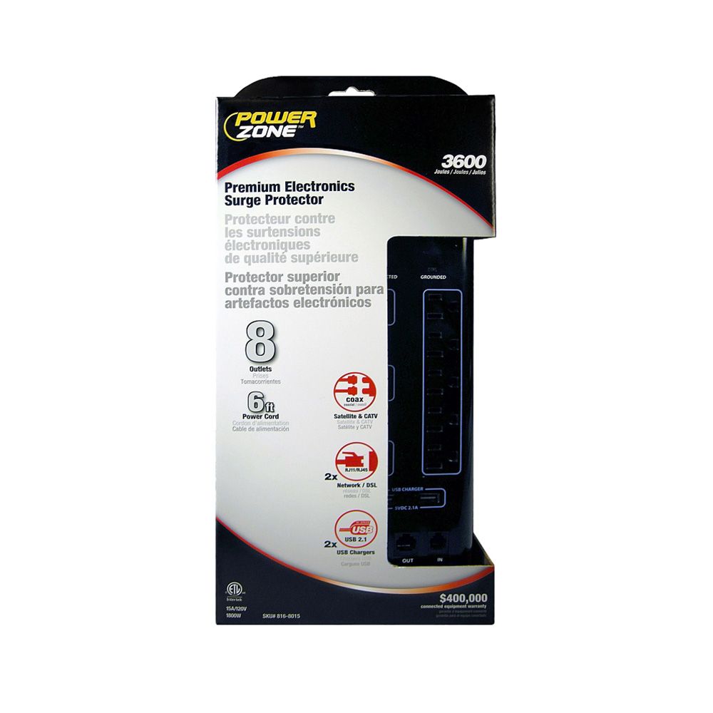 8 Outlet 3600J Surge Strip