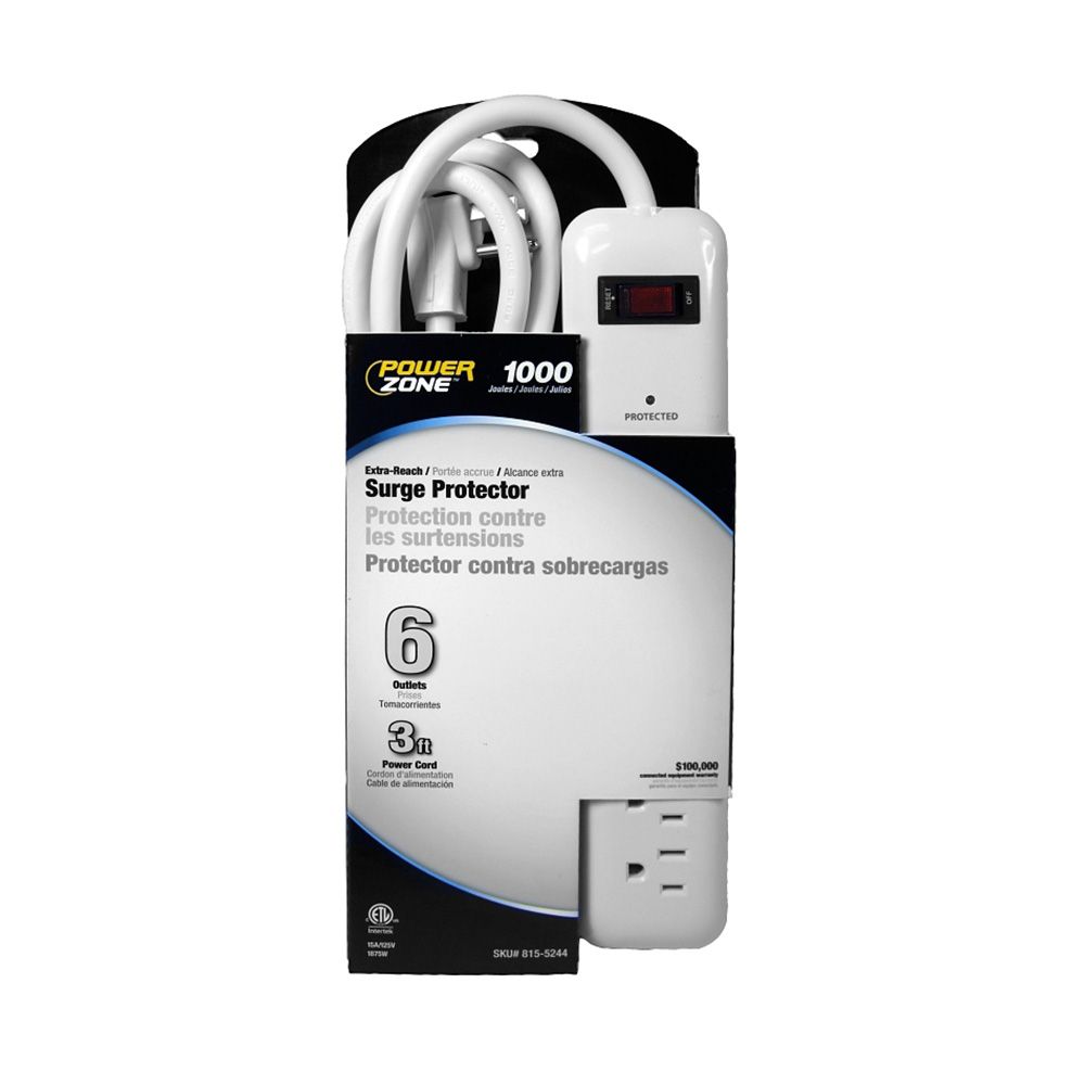 6 Plug 1000J Surge Protector White