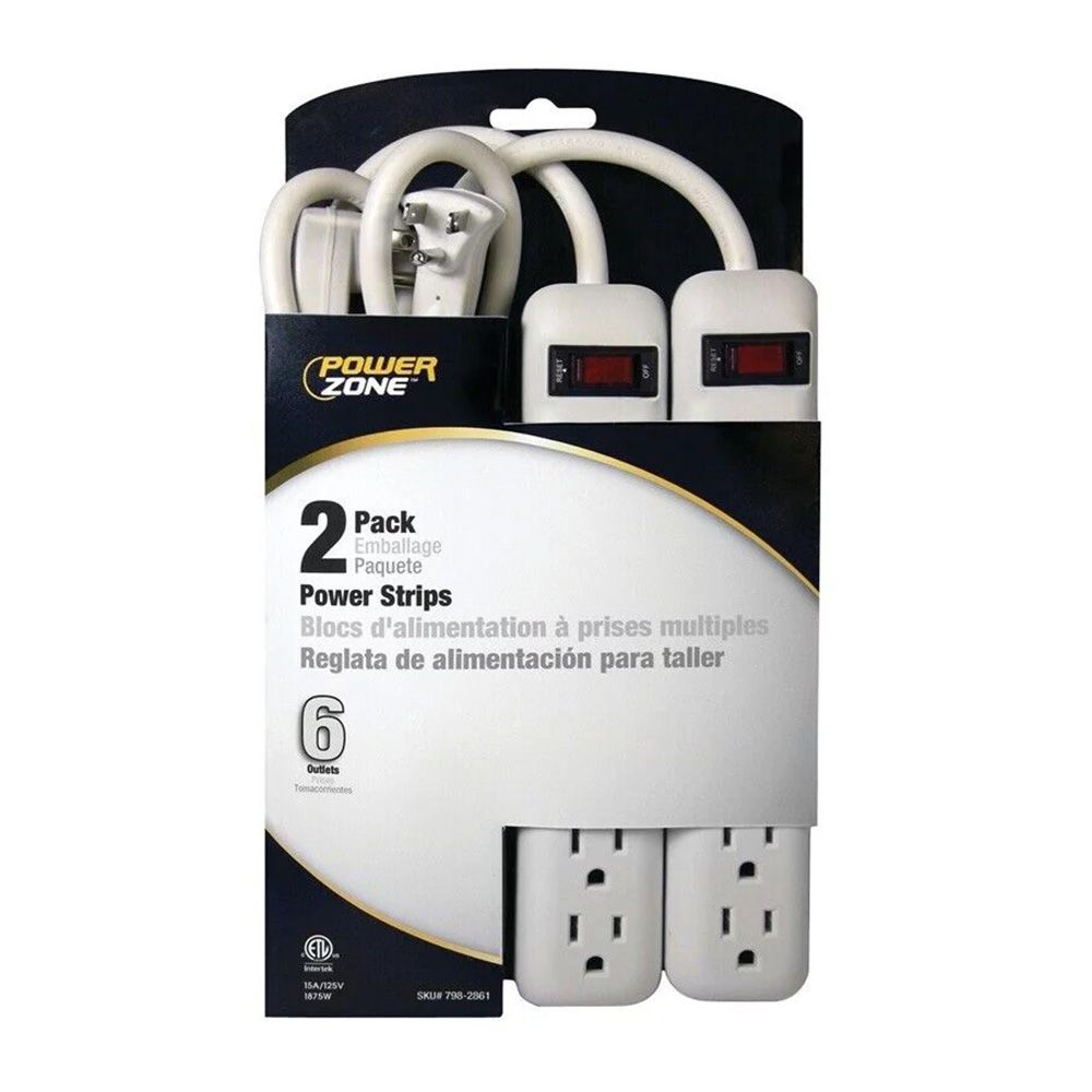 6 Plug Power Strip Cord 18 In 2 Pk