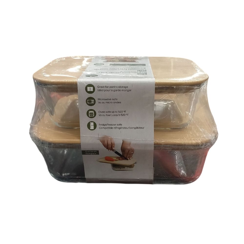 Rectangular Food Storage Glass Container Bamboo lId 2 Pack 1 Each 7-99076
