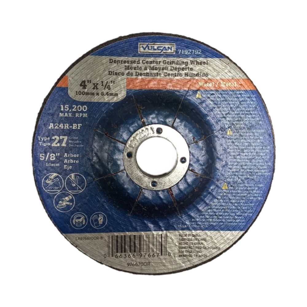 Metal Grinding Wheel 4 In X 1-4 In X 5-8 In